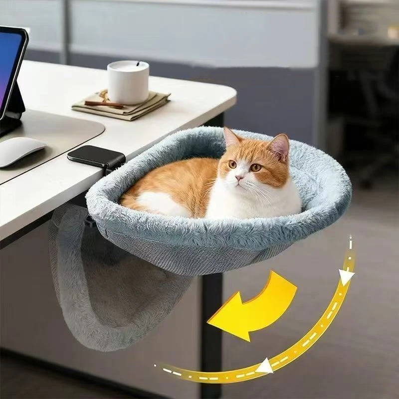 Under Desk Hammock - ワンクリックで折りたためる半円形の猫用デスクハンモック、省スペースの凹型デザインの猫用ベッドパーチ、室内のホームオフィスや子猫の休息に最適