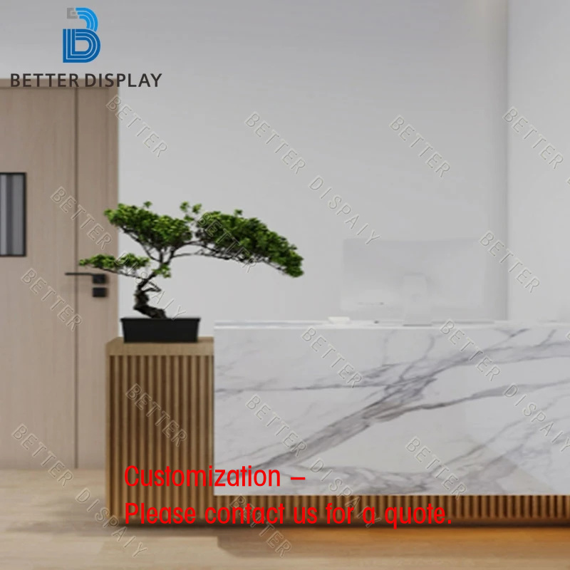Reception Desk Counter - カスタムレセプションカスタム高級衣料品ブティックレジカウンター、耐久性のあるMDF素材で作られた木製小売店レジカウンター
