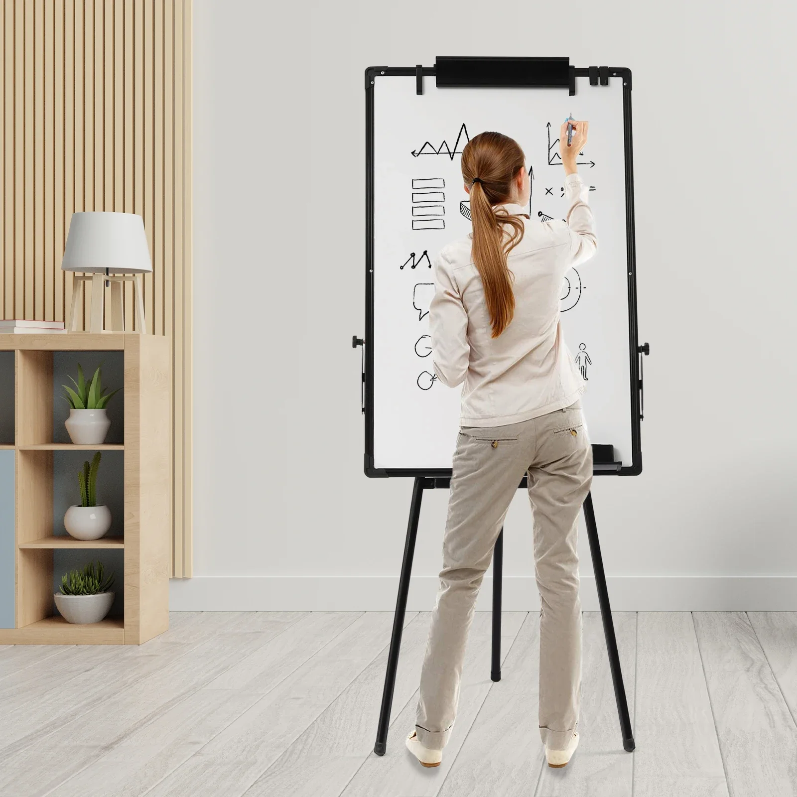 Whiteboard Easel Tripod - スタンド式ホワイトボード、36×24インチ三脚式磁気ドライイレースボード、スタンド付き、ポータブルフリップチャートイーゼルスタンド高さ調節可能