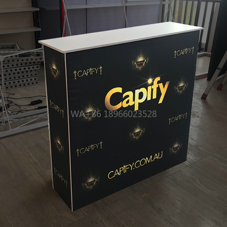アルミ製バックライト付きポップアップ式展示会受付カウンター - Reception Desk Counter のレビューと価格