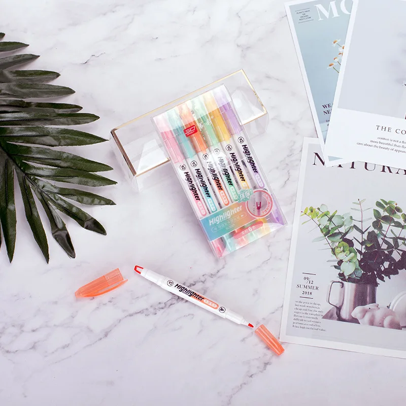 6 色/セットユニークなウィンドウチップ蛍光ペンダブルヘッド - Stabilo Marker Boss のレビューと価格